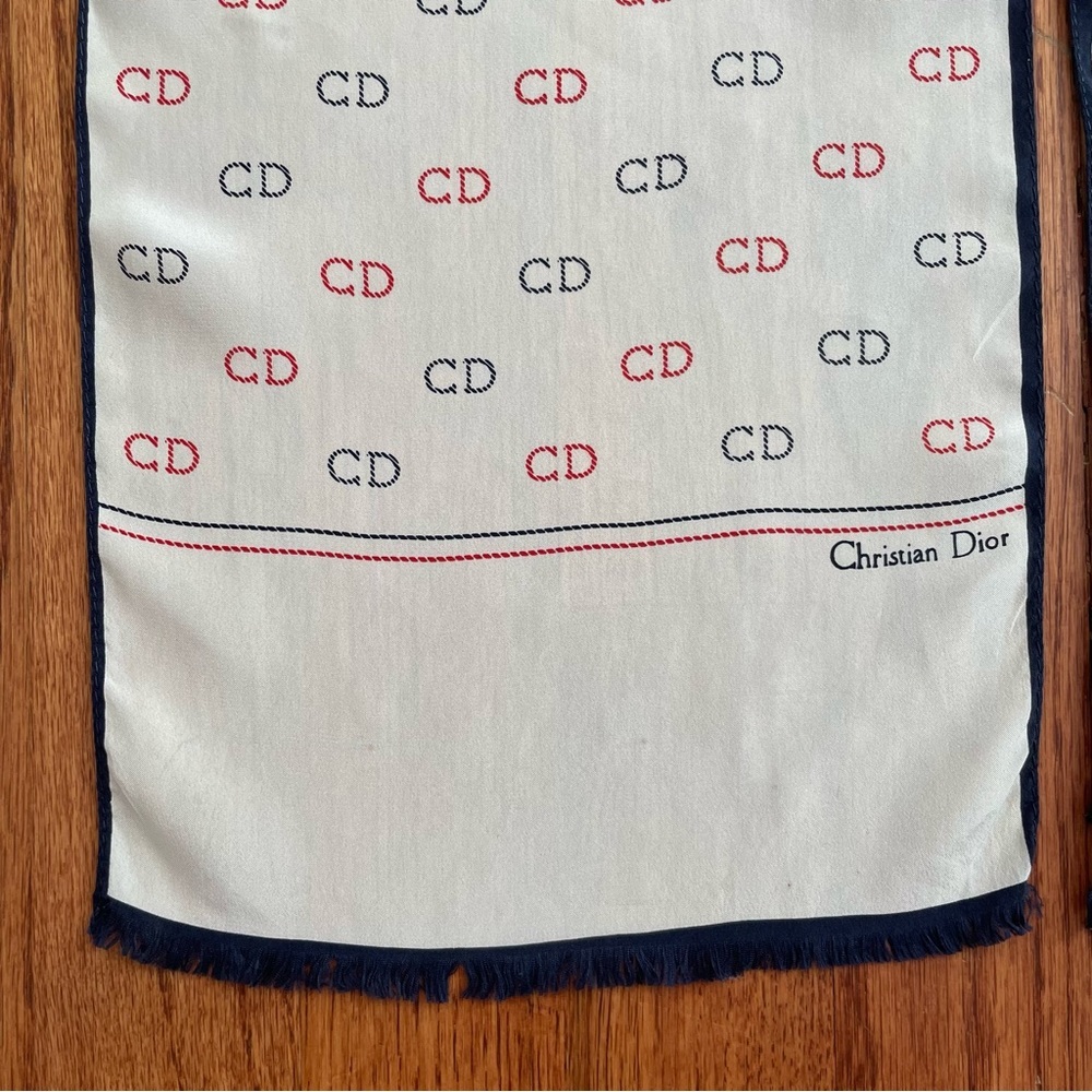 Christian Dior red and blue monogram on white silk scarf made in Italy - Picture 2 of 11